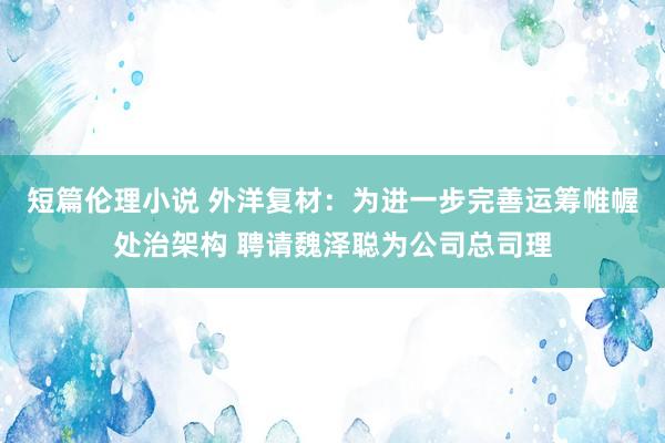 短篇伦理小说 外洋复材：为进一步完善运筹帷幄处治架构 聘请魏泽聪为公司总司理