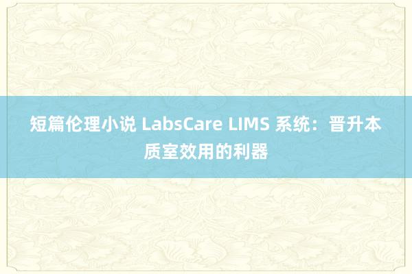 短篇伦理小说 LabsCare LIMS 系统：晋升本质室效用的利器