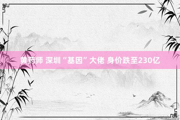 黄药师 深圳“基因”大佬 身价跌至230亿